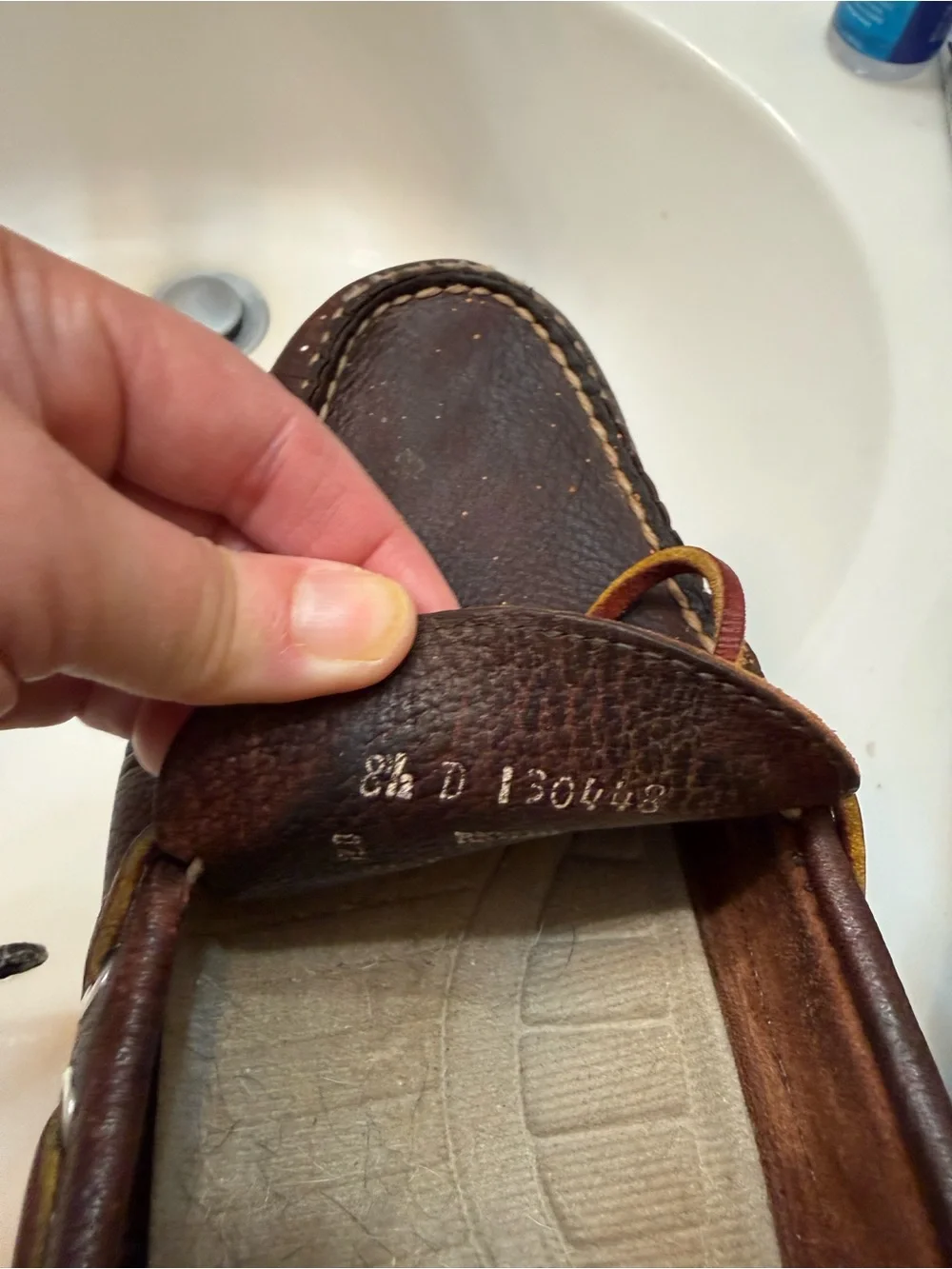 L.L. Bean Brown Leather Moccasin Boat Shoes with Red and Yellow Laces